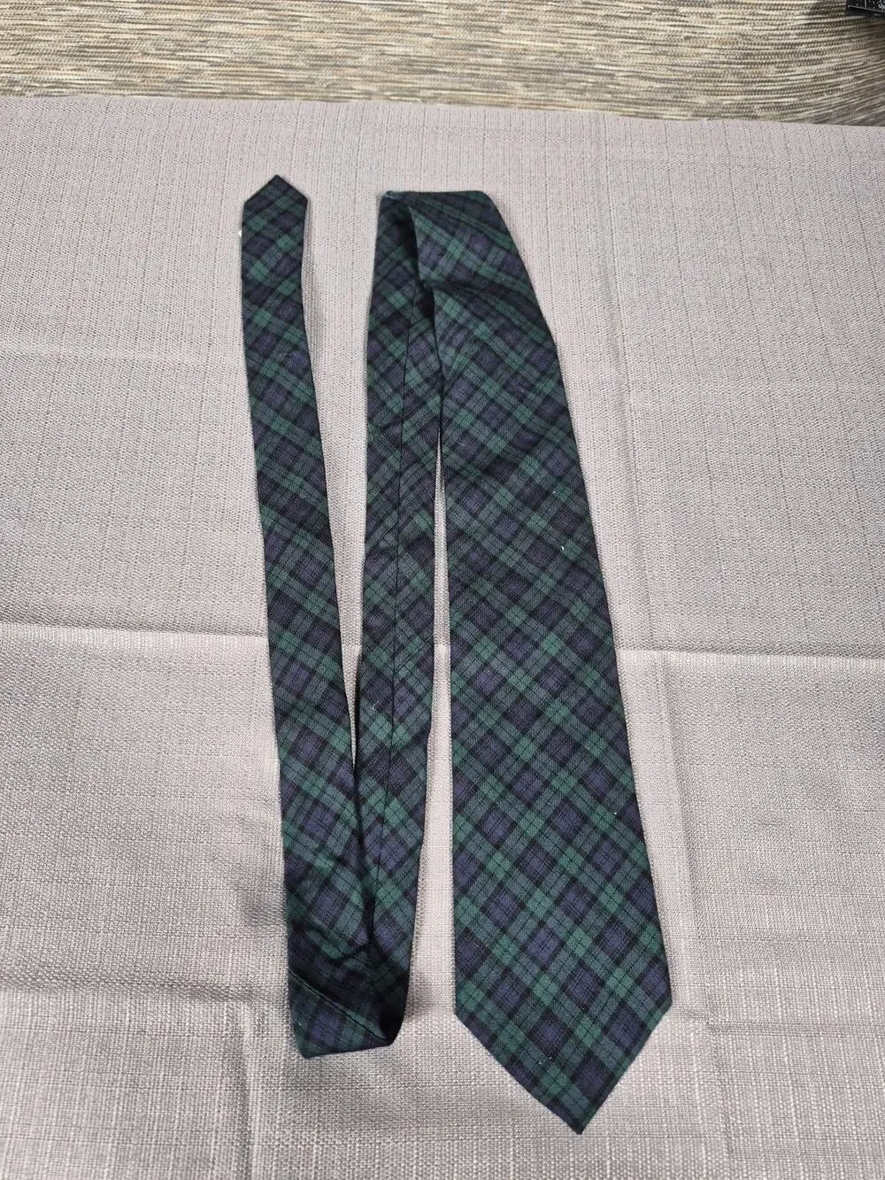 Franco Baretta Tie Mens Green Blue Tartan Plaid 100% Cotton Classic Necktie